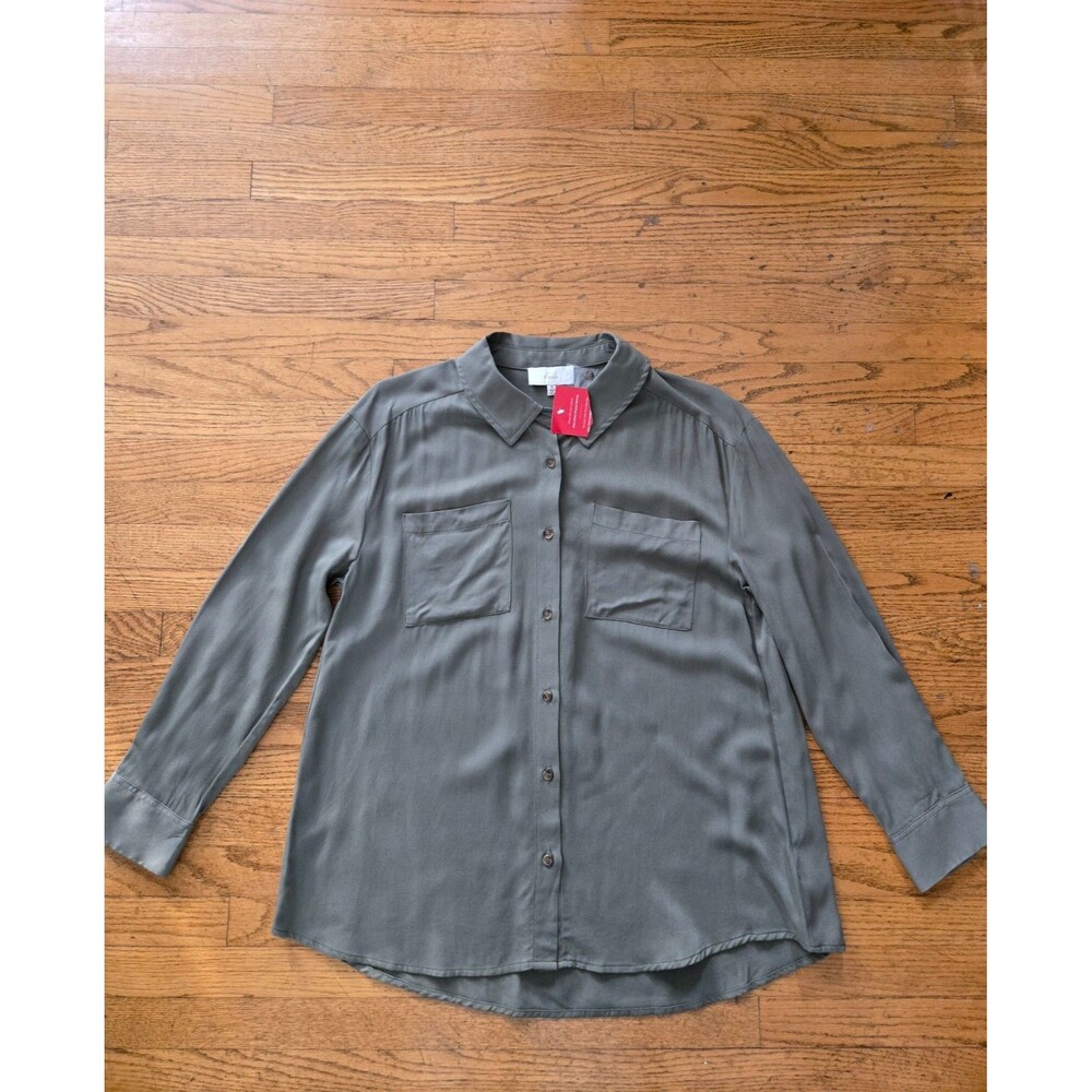Evereve Braeve Womens Olive Green Long Sleeve Button Down Blouse Size Small NWT